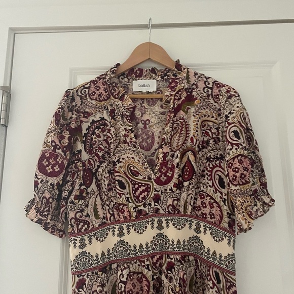 Ba&sh Zael Midi Paisley Boho Printed Ruffle Dress Ecru - Picture 5 of 12